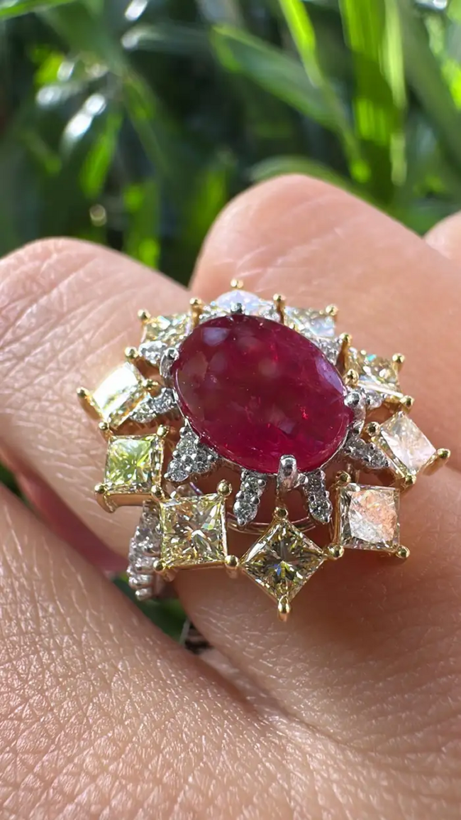 Natural Mozambique Ruby Engagement Ring - 18k White Gold Diamond Ring Main Image