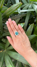 18k White Gold Diamond Cocktail Ring - Natural Zambian Emerald & Blue Sapphire Ring