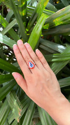 18k White Gold Diamond Ring - Natural Tanzanite & Orange Enamel Cocktail Ring