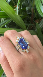 18k White Gold Yellow Diamond Engagement Ring - Natural Hexagon Cut Tanzanite Statement Ring
