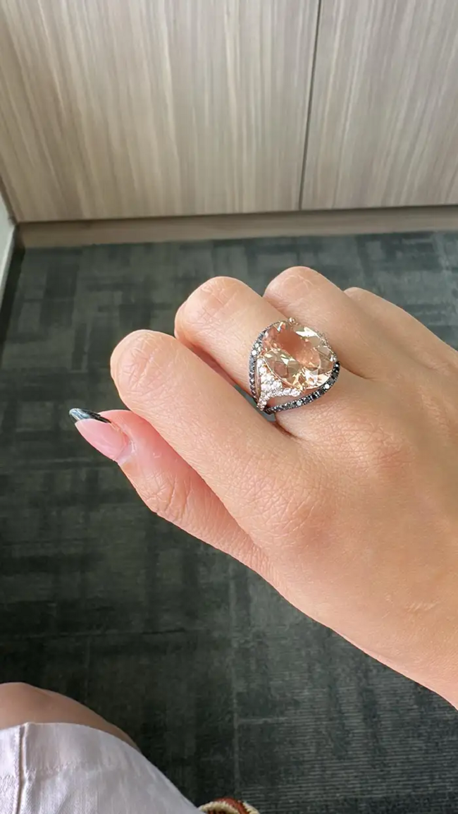 18k Rose Gold Black Diamond Wedding Ring - Natural Morganite & Diamond Wedding Ring Main Image