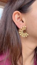 Golden Pearls Hoop Earrings - 18k Yellow Gold Diamond Handmade Earrings