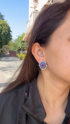 18k Gold Diamond Stud Earrings - Natural Ruby, Amethyst & Blue Sapphire Stud Earrings