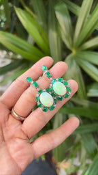 18k White Gold Diamond Dangle Earrings - Natural Zambian Emerald & Ethiopian Opal Dangle Earrings