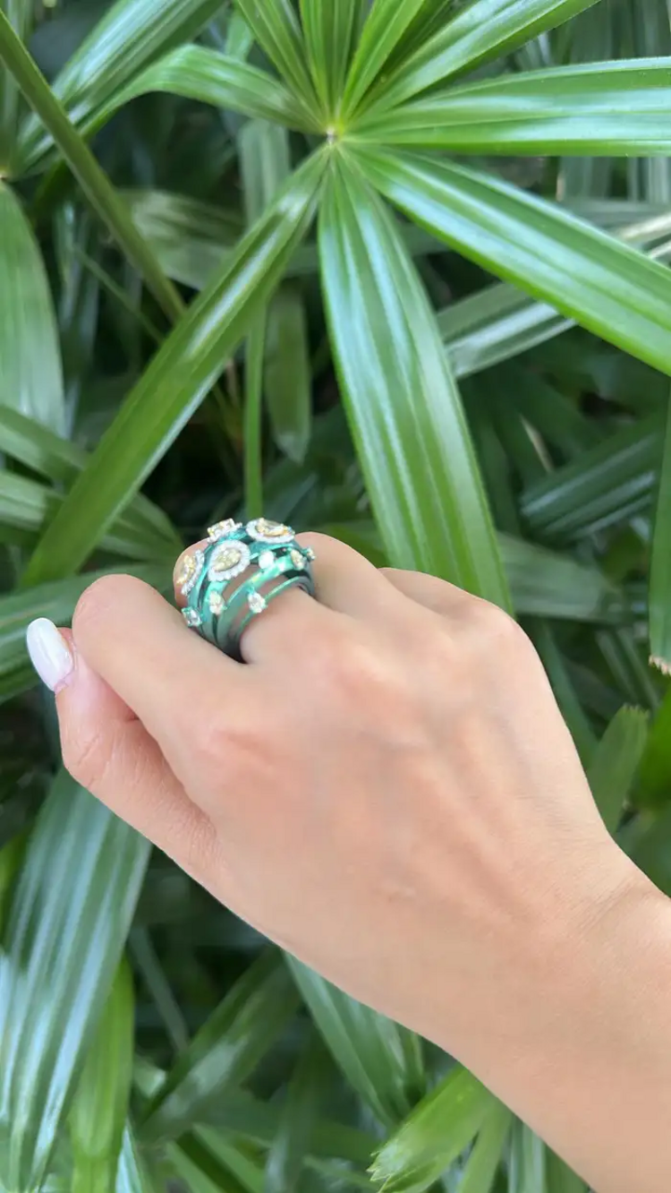 18k Gold & Titatnium Ring - Natural Yellow Diamond Statement Ring