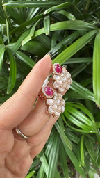 18k Rose Gold Diamond Stud Earrings - Natural Ruby & Mother Of Pearl Dangle Earrings