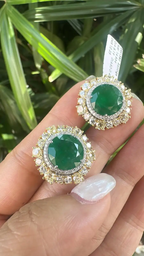 Natural Zambian Emerald & Yellow Diamond Earrings - 18k White Gold Stud Earrings
