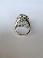 18k White Gold Handmade Diamond Ring - Natural Multi Sapphire, Colombian Emerald Dome Ring