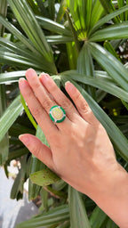Natural Ethiopian Opal & Green Enamel Cocktail Ring - 18k White Gold Diamond Ring