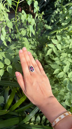 Natural Mozambique Ruby & Black Onyx Ring - 18k White Gold Diamond Ring