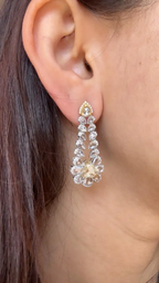 Natural Yellow & White Rose Cut Diamond Dangle Earrings - 18k White Gold Chandelier Earrings