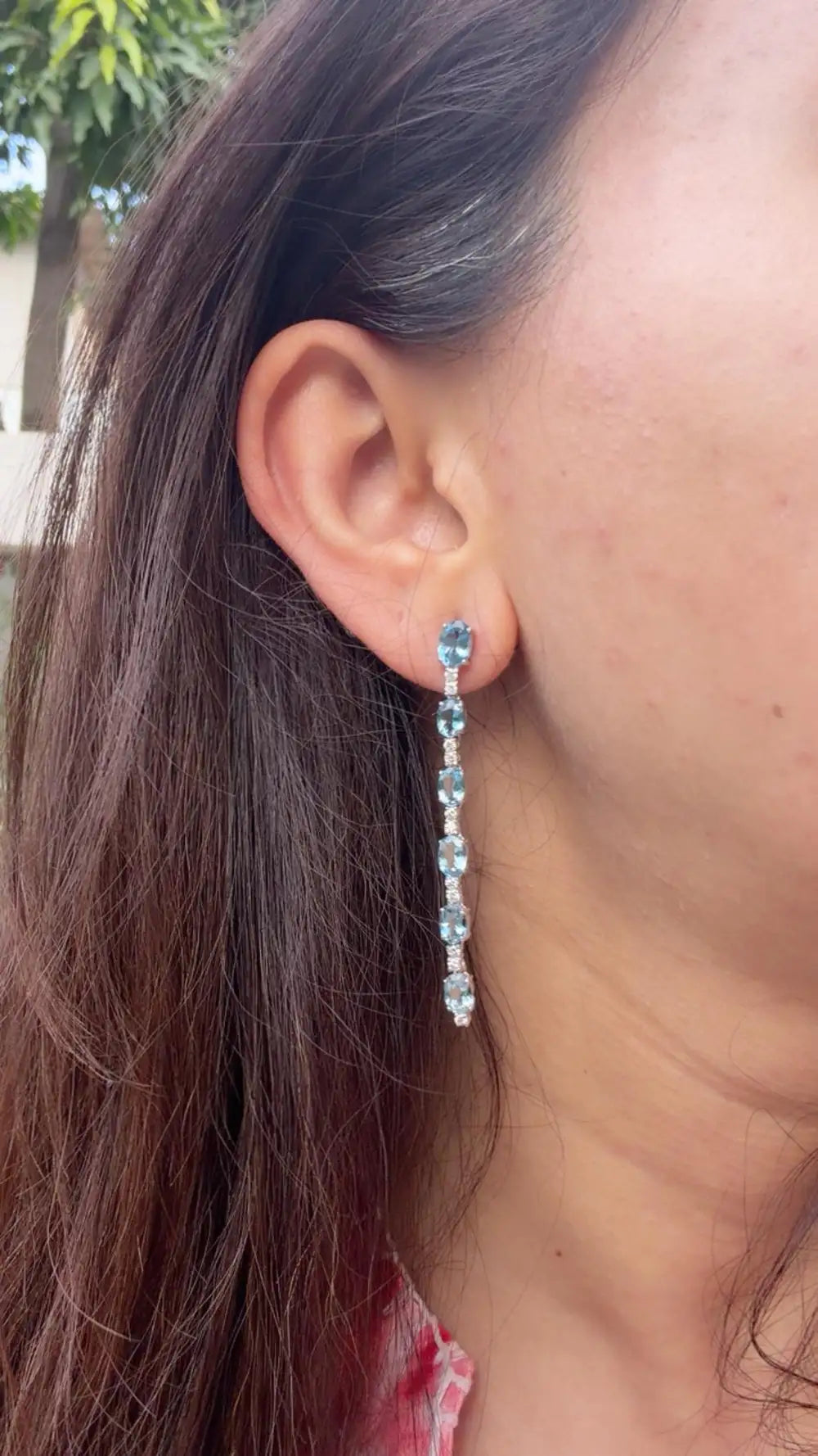 18k White Gold Diamond Dangle Earrings - Natural Aquamarine Gemstone Dangle Earrings