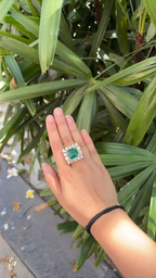 18k White Gold & Yellow Diamond Wedding Ring - Natural 13.56 Ct. Zambian Emerald Ring