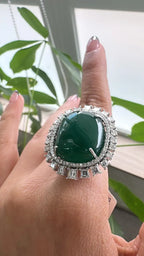 Natural 38.25 Ct. Emerald Cocktail Ring - 18k White Gold Princess Diamond Statement Ring