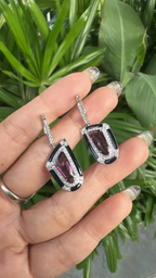 Natural Tourmaline & Black Enamel Earrings - 18k White Gold Diamond Dangle Earrings