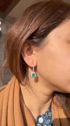 18k Matte Gold Handmade Earrings - Natural Zambian Emerald & Diamond Dangle Earrings