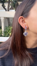 18k White Gold Rose Cut Diamond Dangle Earrings - Natural Tanzanite Gemstone Earrings
