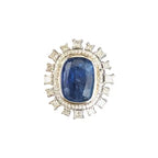 15.88 Ct. Burma Blue Sapphire Cocktail Ring - 18k White Gold Diamond Ring