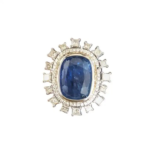 15.88 Ct. Burma Blue Sapphire Cocktail Ring - 18k White Gold Diamond Ring Hover Image