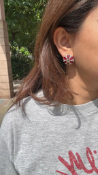 18k Rose Gold Diamond Stud Earrings - Natural Ruby & Rose Cut Diamond Earrings