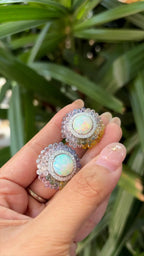 18k White Gold Diamond Stud Earrings - Natural Ethiopian Opal & Multi Sapphire Briolette Stud Earrings