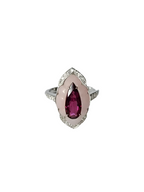 Natural Rubellite & Pink Opal Wedding Ring - 18k White Gold Handmade Diamond Ring