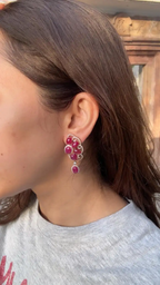Natural Ruby Diamond Earrings - 18k Rose Gold Dangle Handmade Earrings