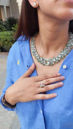 Natural Aquamarine & Zambian Emerald Necklace - 18k White Gold & Yellow Diamond Necklace