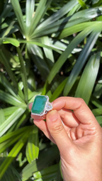 27.67 Ct. Natural Zambian Emerald Wedding Ring - 18k White Gold & Rose Cut Diamond Ring