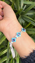 Natural Tanzanite & Turquoise Enamel Bracelet - 18k White Gold Diamond Bracelet