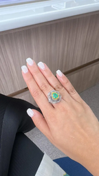 Natural Colombian Emerald & Slice Diamond Wedding Ring - 18k White Gold Ring