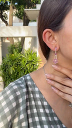 18k Rose Gold Diamond Handmade Earrings - Natural Pink Sapphire Dangle Earrings