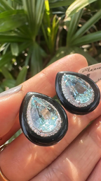 Pear Shape Aquamarine Stud Earrings - 18k White Gold Diamond Handmade Earrings
