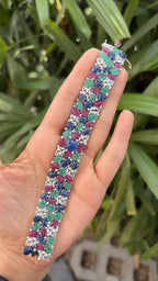 Natural Blue Sapphire, Ruby & Emerald Handmade Bracelet - 18k White Gold Diamond Bracelet