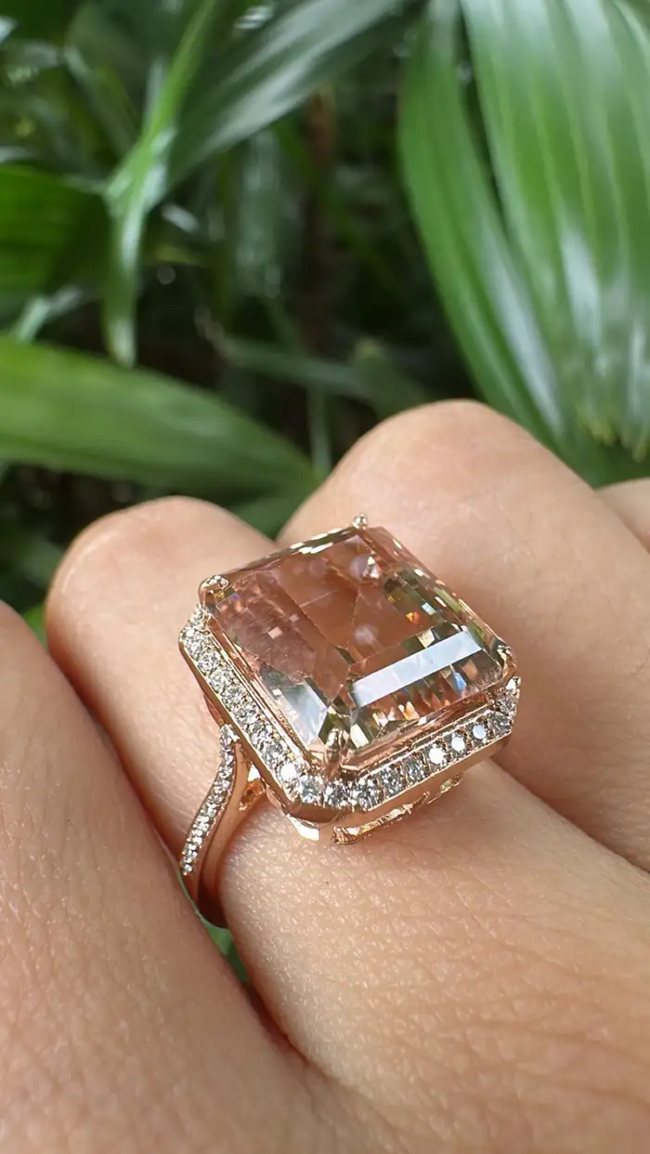 Natural Morganite Wedding Ring - 18k Rose Gold Diamond Cocktail Ring Main Image