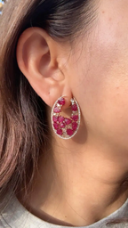 Carved Mozambique Ruby Hoop Earrings - 18k Rose Gold Diamond Earrings
