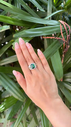 Natural Zambian Emerald Cocktail Ring - 18k White Gold Ring With Yellow Diamonds