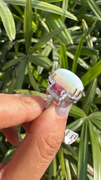 Natural Ethiopian Opal & Rubellite Statement Ring - 18k White Gold Diamond Women Ring