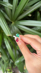 Natural Rubellite & Zambian Emerald Gemstone Ring - 18k White Gold Diamond Toi et Moi Ring