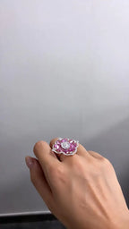 Natural Pink Sapphire Cocktail Ring - 18k Rose Gold Ring With Rose cut Diamonds