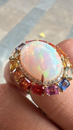 Ethiopian Opal & Multi Sapphire Cocktail Ring - 18k Gold Diamond Wedding Ring