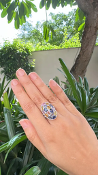 Natural Multi Sapphire & White Enamel Cocktail Ring - 18k White Gold Diamond Ring
