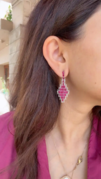 Natural Mozambique Ruby Handmade Earrings - 18k White Gold Diamond Dangle Earrings