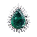 18k White Gold Diamond Ring - Natural Zambian Emerald Cocktail Ring