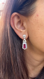Natural Mozambique Ruby & Pearl Dangle Earrings - 18k White Gold Rose Gold Handmade Earrings