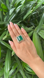 Natural 25.21 Ct. Zambian Emerald Statement Ring - 18k Yellow Gold Wedding Ring With Yellow Diamonds