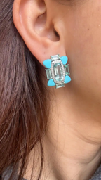 18k White Gold Diamond Stud Earrings - Natural Aquamarine, Turquoise & Emerald Gemstone Stud Earrings