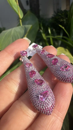 18k White Gold Diamond Dangle Earrings - Natural Pink Sapphire Gemstone Earrings