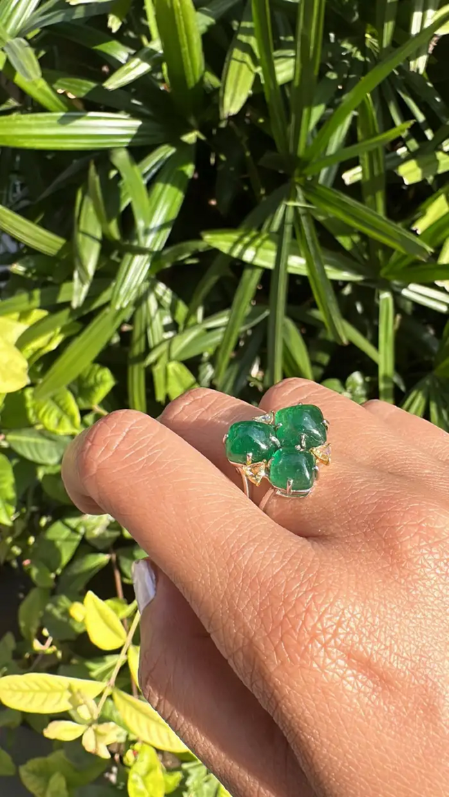 Natural Zambian Emerald Handmade Ring - 18k White Gold & Diamond Statement Ring Main Image