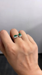 Natural Zambian Emerald Cuff Ring - 18k White Gold Diamond Minimalist Ring